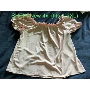 SHEIN XXL Peach Peasant Pirate Cold Shoulder Ruffled Shirt Blouse